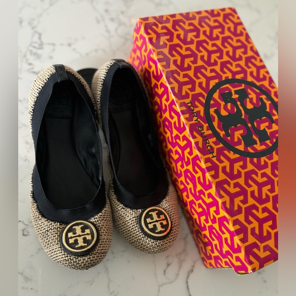 Tory Burch Caroline 2-Woven Burlap/Elastic Flats